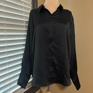 Joie Elegant Black Limited Edition Satin Button Down Shirt